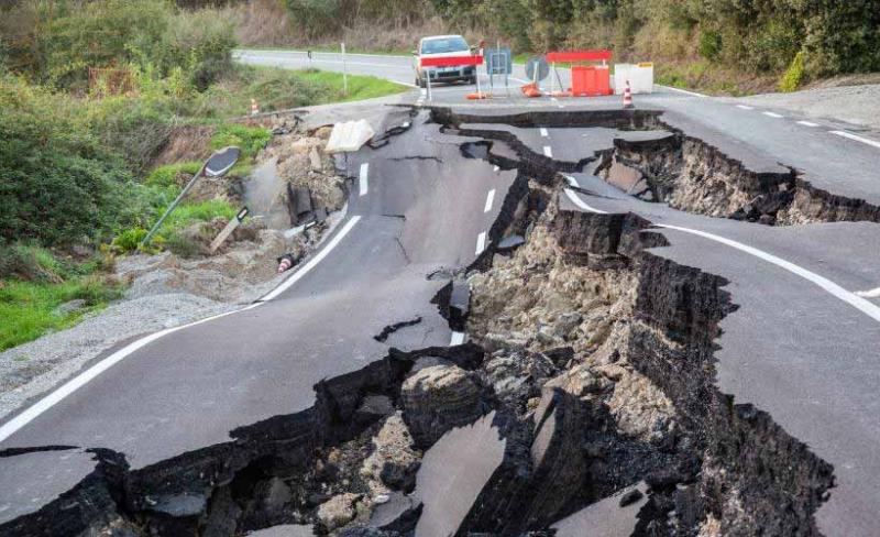 A road that has been destroyed by an earthquake
